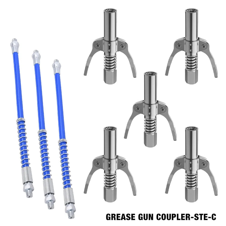 AngShop grease fitting coupler with hose set including three blue hoses and five metal couplers