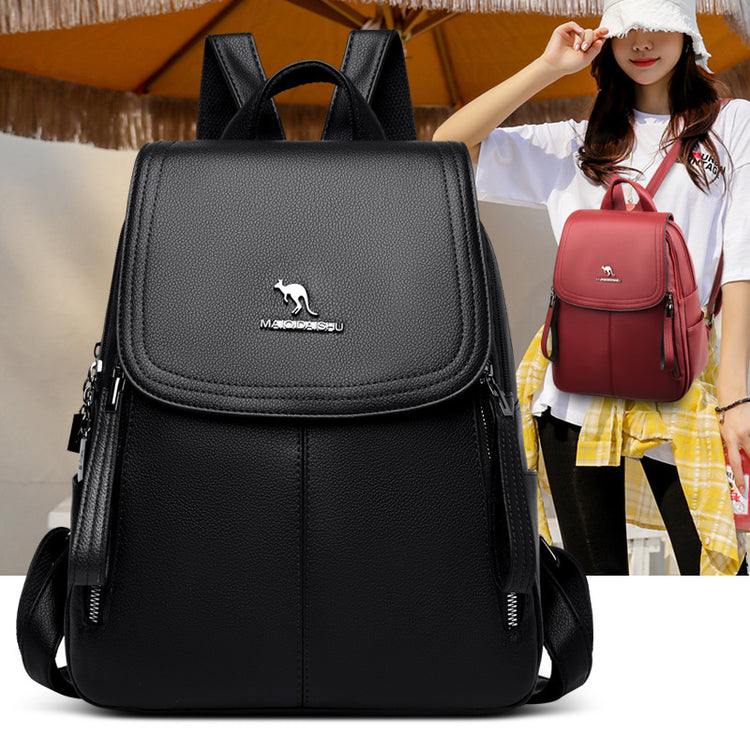 Functional leather-look backpack for daily use in black with sleek design by AngShop