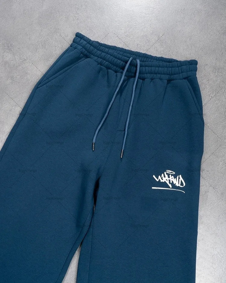 AngShop blue sweatpants with drawstring waistband in Harajuku style casual set for comfortable everyday wear