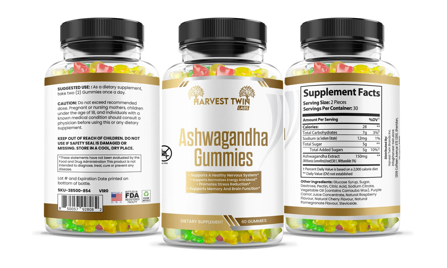 Turquoise Alder Ashwagandha gummies for anxiety dietary supplement with 60 gummies in clear bottles