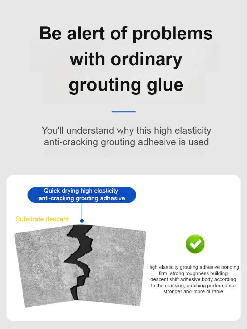 Infographic highlighting issues with ordinary grouting glue and benefits of impermeable adhesive for roofs