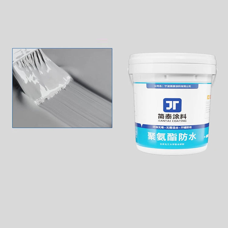 AngShop waterproof roof coating in white bucket with brush applying clear protective layer