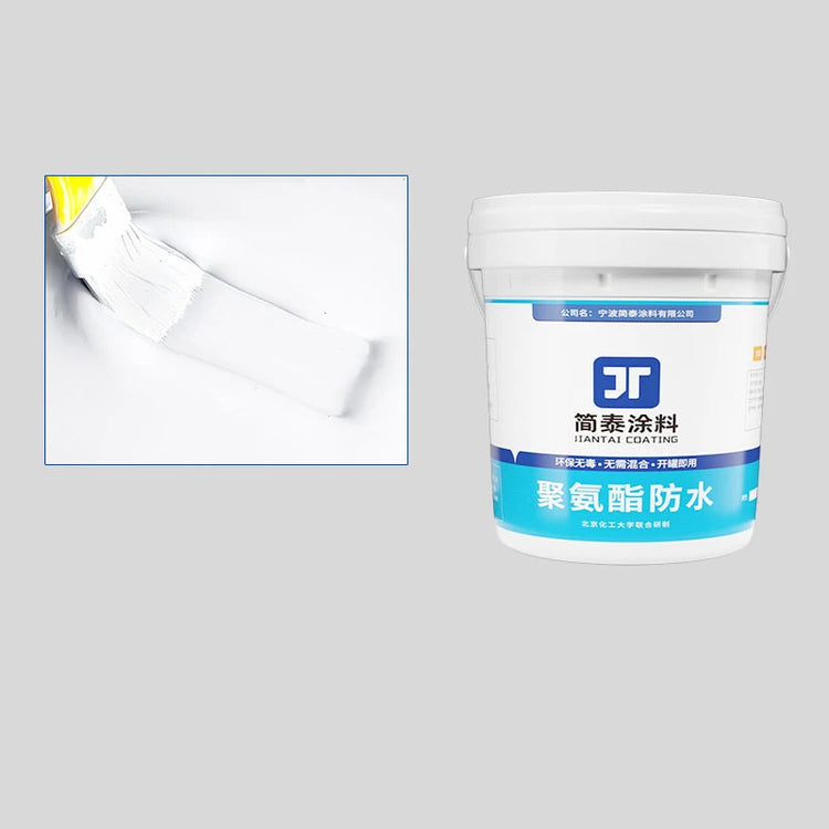 AngShop white waterproof roof coating in bucket with brush applying thick white coating