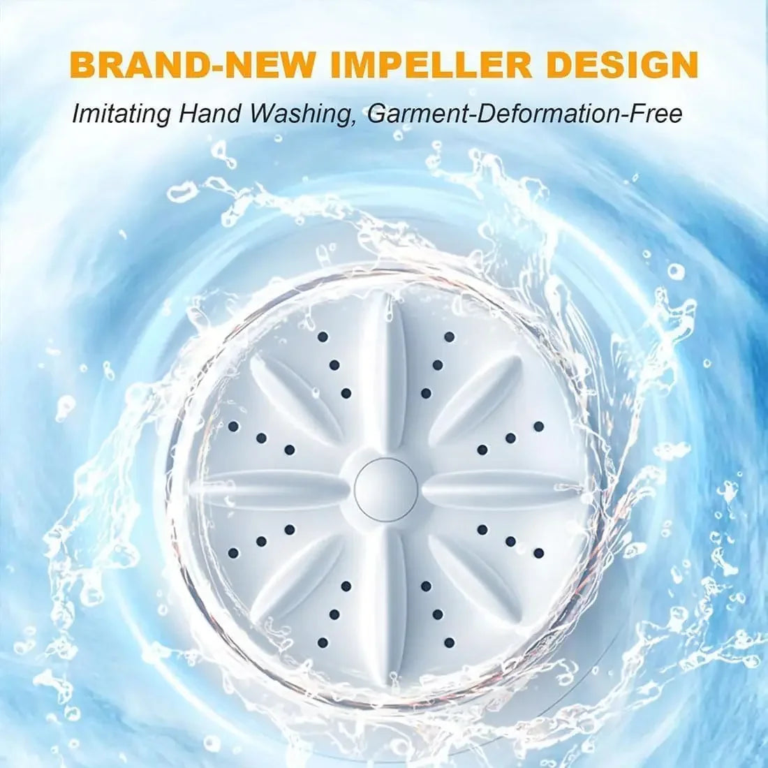 Brand-new impeller design for 1L compact laundry cleaner imitating hand washing with garment deformation free