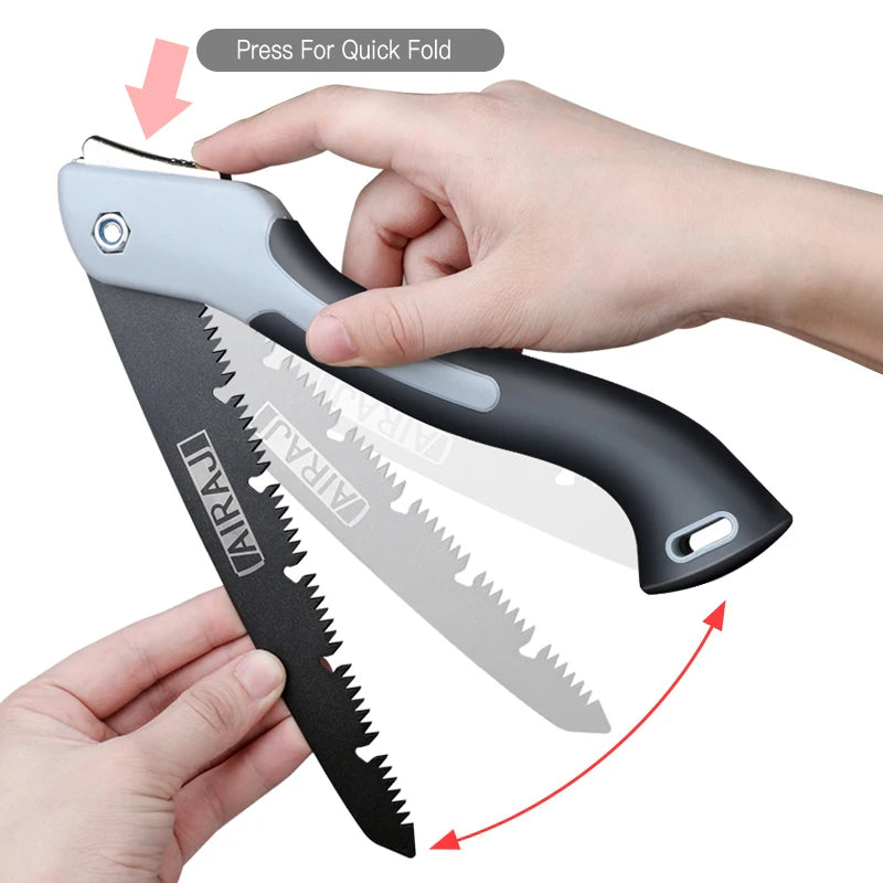AngShop compact pruning saw with folding blade and ergonomic black handle for easy cutting