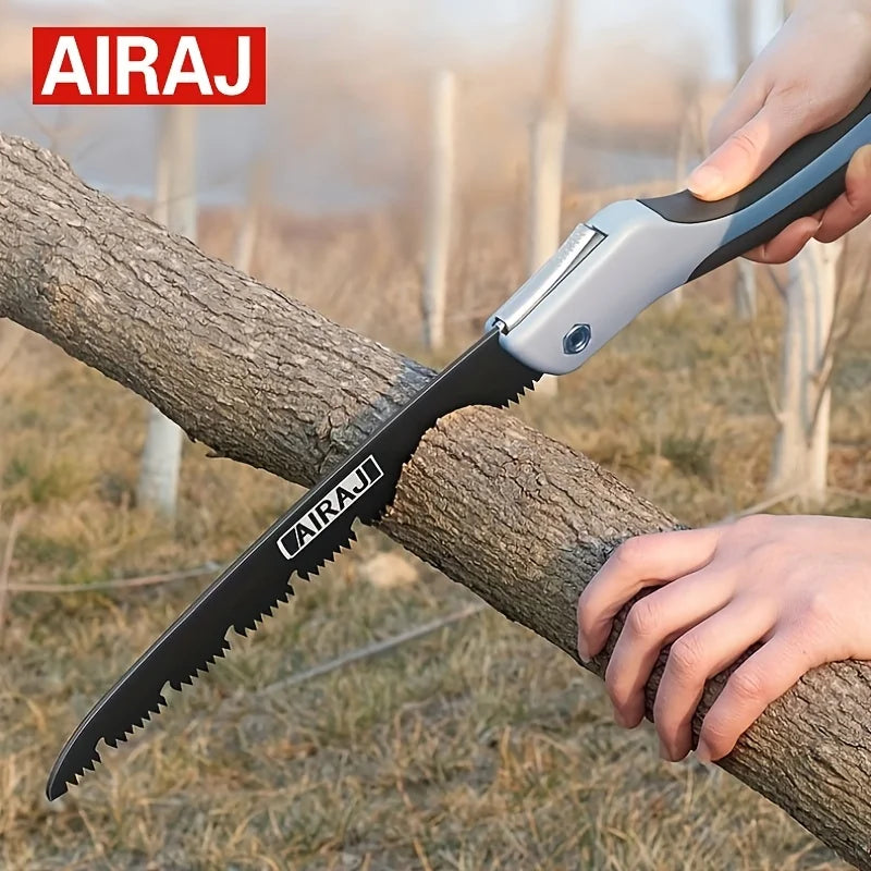 AngShop AIRAJ branded compact pruning saw cutting a tree branch with ergonomic handle
