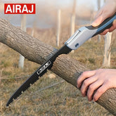 AngShop AIRAJ branded compact pruning saw cutting a tree branch with ergonomic handle