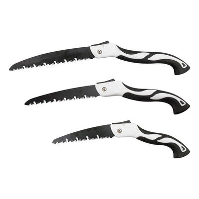 AngShop set of three compact pruning saws with ergonomic black and white handles for gardening