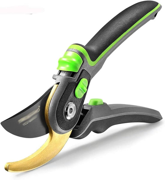 AngShop professional garden scissors with ergonomic black and green handle and sharp curved blades