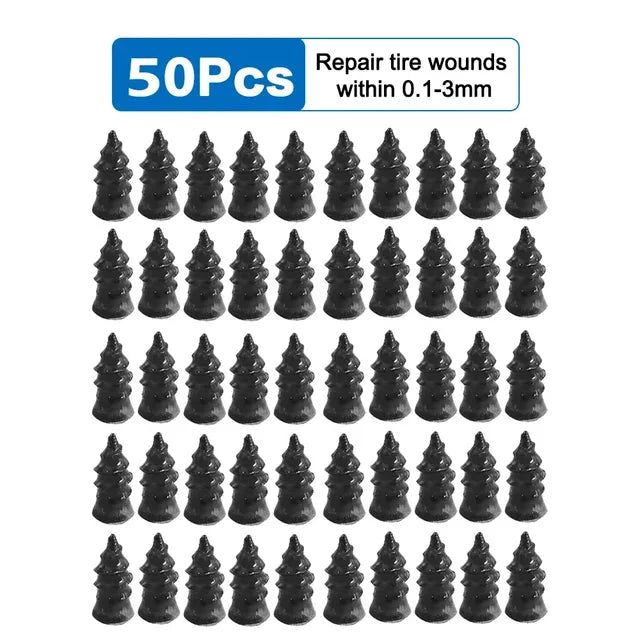 50 pieces tire plug kit for cars with black spiral plugs to repair tire wounds 0.1 to 3mm