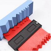 AngShop red and black contour gauge tool measuring intricate blue foam shape for precise copying