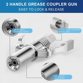 AngShop grease fitting coupler with hose two-handle grease coupler gun with zinc coated alloy steel and reinforced jaws