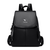 Black functional leather-look backpack for daily use with front flap and kangaroo logo