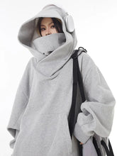 Gray oversized Harajuku fashion hoodie unisex with large hood and scarf-style neckline