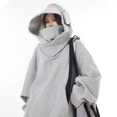 Gray Harajuku fashion hoodie unisex with oversized hood and scarf style collar