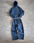 AngShop Harajuku style casual set with navy blue hoodie and matching sweatpants laid flat