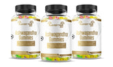 Harvest Twin Ashwagandha Gummies for anxiety in clear bottles with colorful gummy supplements