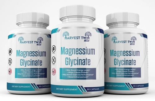 Turquoise Alder Magnesium Glycinate Supplement bottles with 90 capsules for energy and mood support