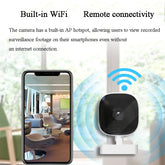 AngShop indoor surveillance camera with built-in WiFi and remote connectivity shown with smartphone live view