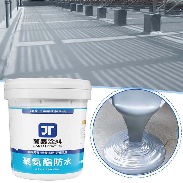 AngShop waterproof roof coating bucket with silver liquid being poured and coated flat roof surface