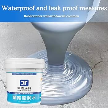 Waterproof roof coating pouring from container onto cracked concrete surface by AngShop