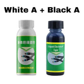 White and black bottles of waterproof cable insulation coating for electrical wire protection