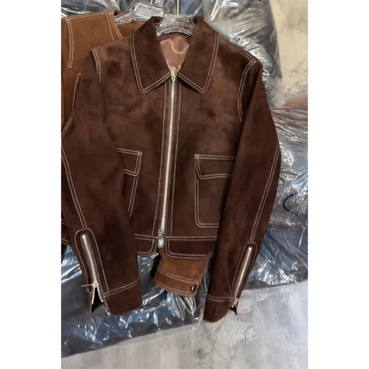 Luxury brown jacket for women by AngShop with zipper closure and front pockets