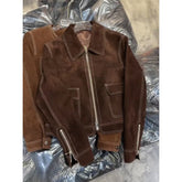 Luxury brown jacket for women by AngShop featuring suede material and zippered front