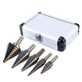 AngShop multi-size step drill bits set with five titanium-coated bits and silver carrying case