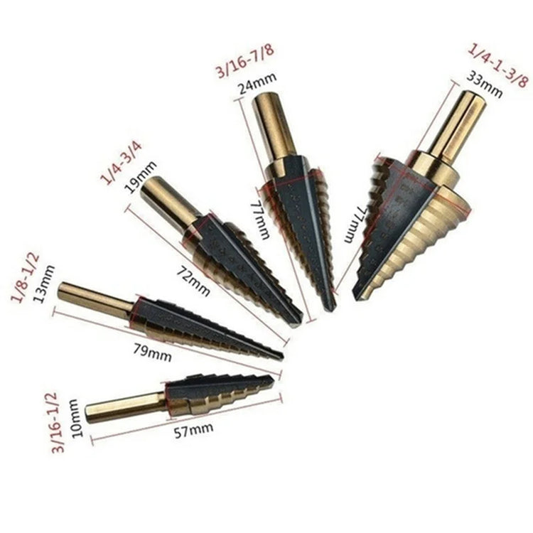 AngShop multi-size step drill bits set with various sizes from 3 16 to 1 3 8 inches for precise drilling