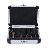 AngShop multi-size step drill bits in a black and silver carrying case with five drill bits