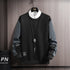 AngShop black and gray sweatshirt with white collar shirt layered casual autumn streetwear for men