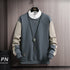 AngShop casual autumn streetwear for men with gray and beige long sleeve sweatshirt and white shirt