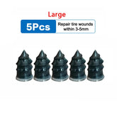 Five large black puncture repair plugs from puncture repair kit for car tires for fixing tire wounds 3 to 5mm