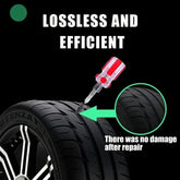 Puncture repair kit for car tires showing a screwdriver repairing tire with no damage after repair