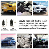 Puncture repair kit for car tires with detailed images showing tire plugs and car interiors