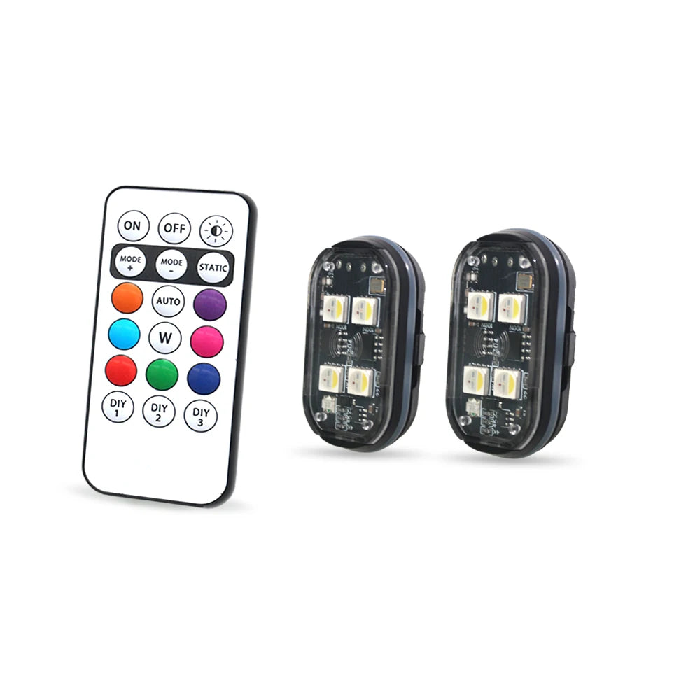 AngShop remote control LED car strips with color-changing remote and dual LED modules