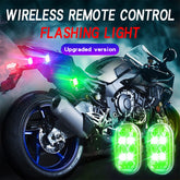 Wireless remote control LED car strips flashing lights installed on a black sport motorcycle rear