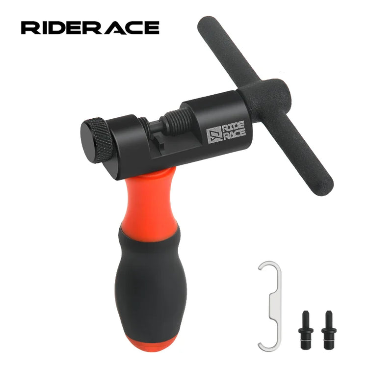 RIDERRACE chain link cutter with ergonomic black and orange handle and included accessories