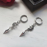 Silver punk style earrings for women with crescent and pointed spike charms by AngShop