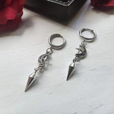 Silver punk style earrings for women with crescent moon and spike charm by AngShop