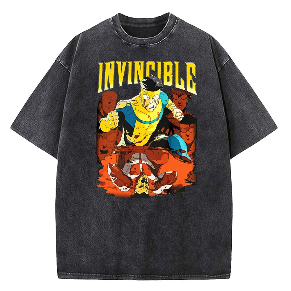 AngShop unisex cotton graphic tee with Invincible comic design in black vintage style