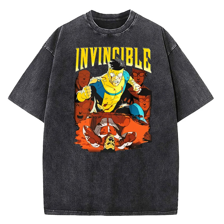 AngShop unisex cotton graphic tee with Invincible comic design in black vintage style