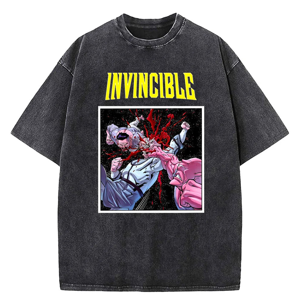 AngShop unisex cotton graphic tee in black with Invincible comic book print design