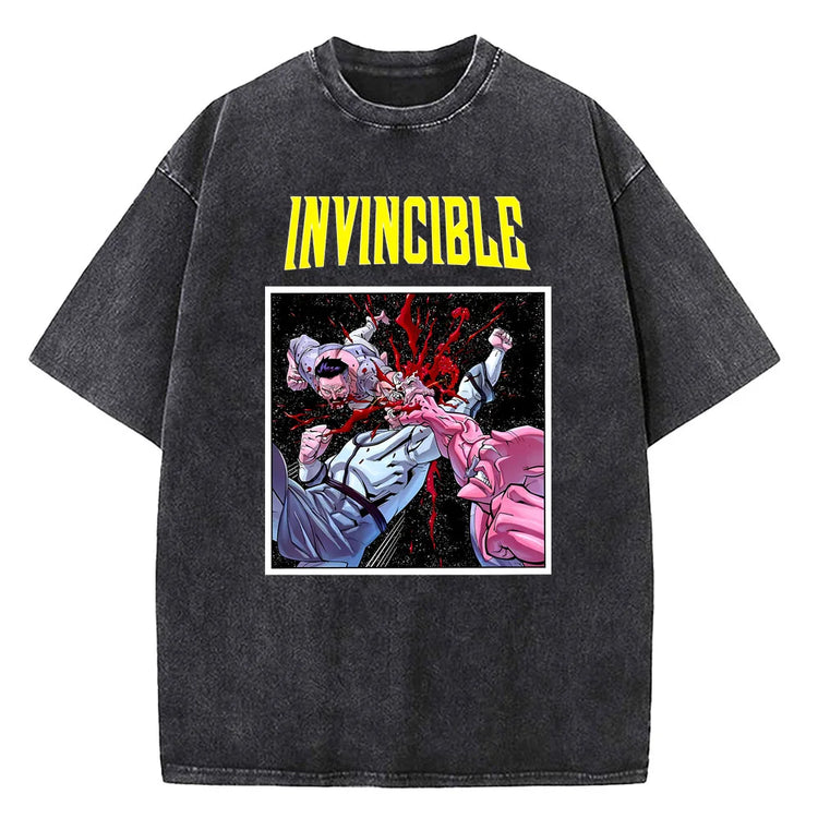 AngShop unisex cotton graphic tee in black with Invincible comic book print design