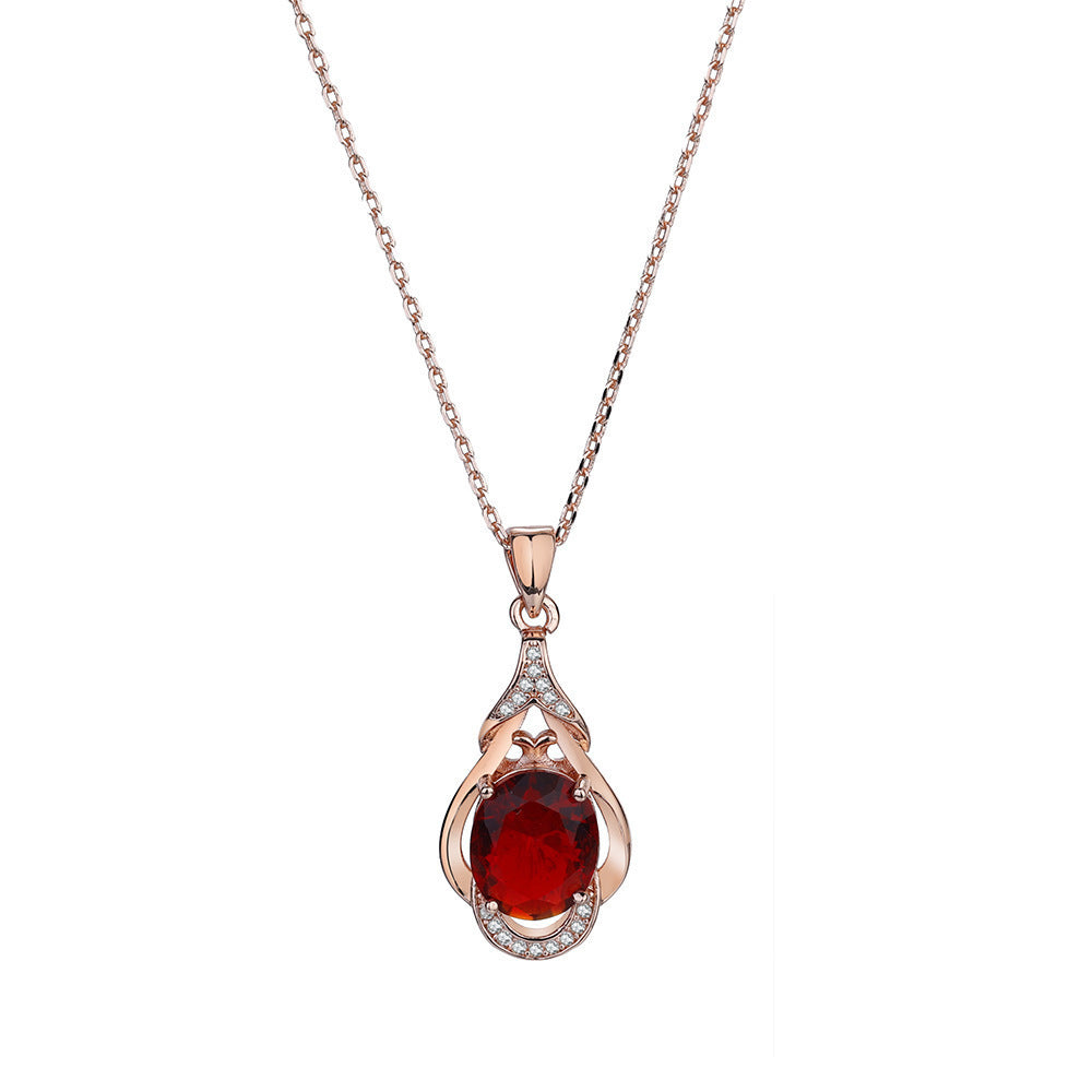 Elegant red tourmaline necklace and earrings set with rose gold and diamond accents by AngShop