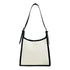 Elegant stitched handbag for women in white and black with adjustable shoulder strap