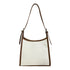 Elegant stitched handbag for women with brown trim and adjustable shoulder strap