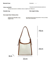 Elegant stitched handbag for women in beige and brown with straw material and shoulder strap