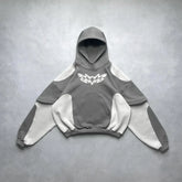 Gray and white vintage Y2K hoodie unisex with graphic design and kangaroo pocket